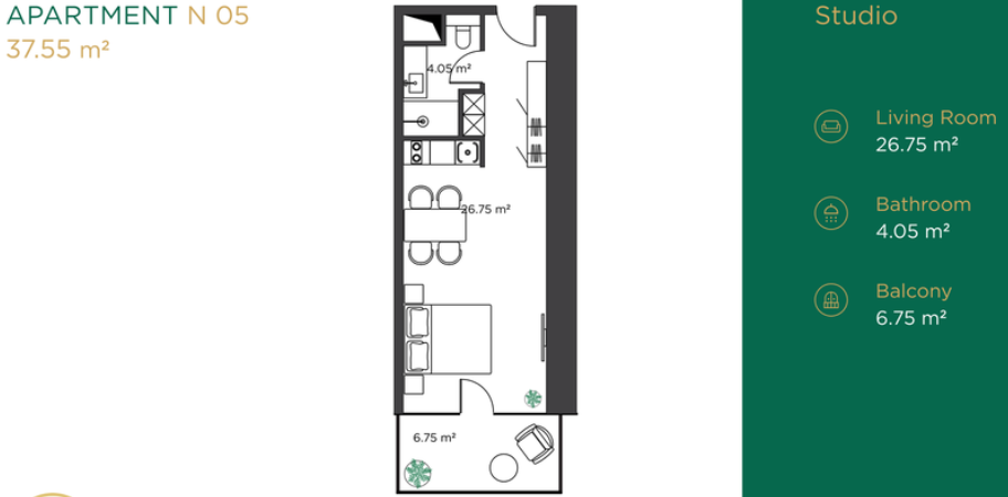 Studio apartment for sale with island and sea view