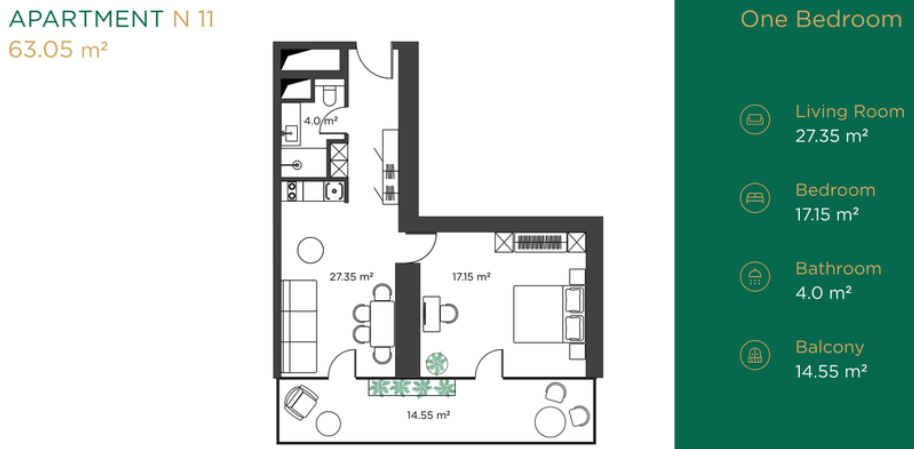 One-bedroom 1+1 apartment for sale with island and sea views