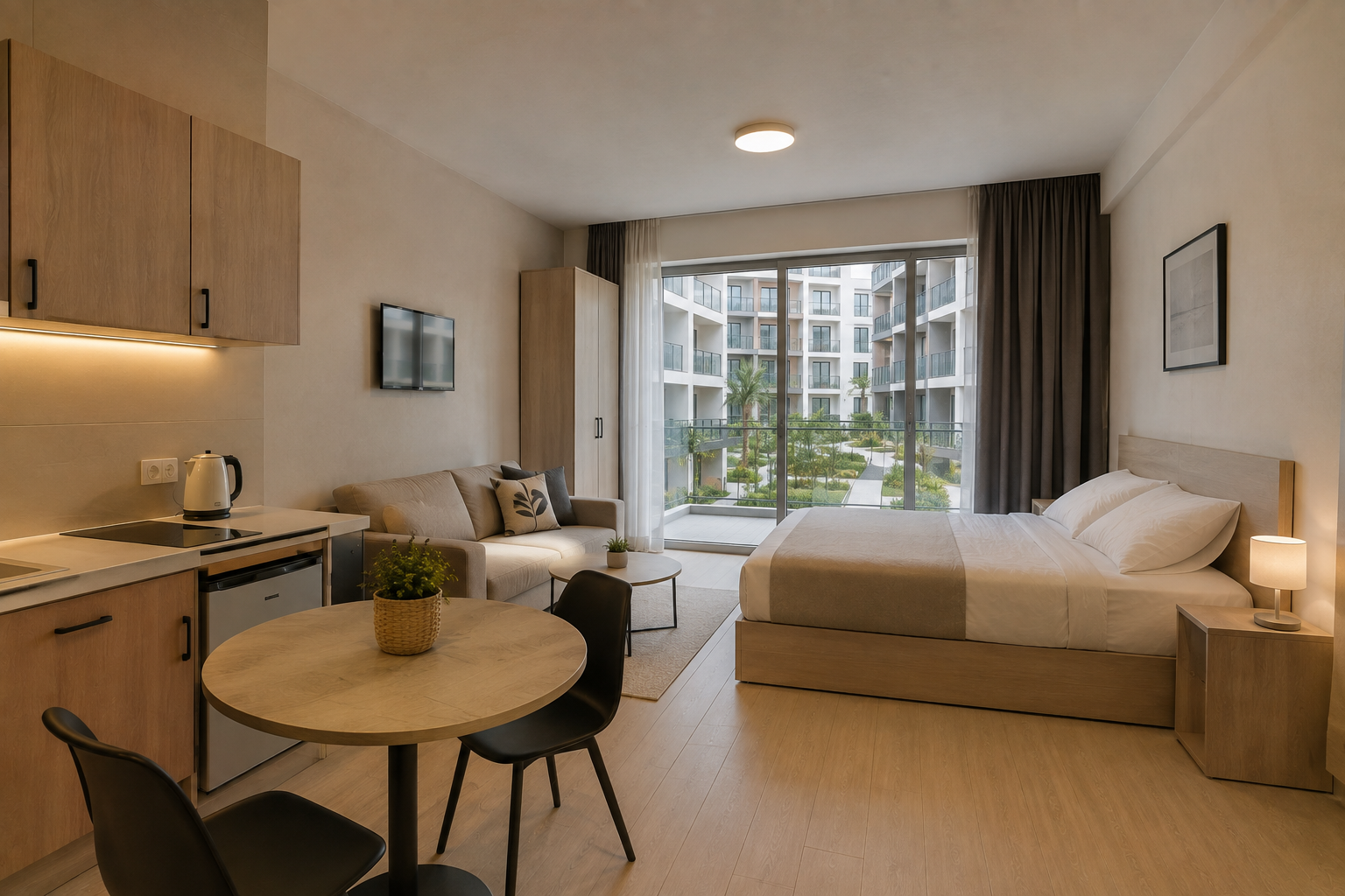 Studio apartment for sale with a view of the courtyard