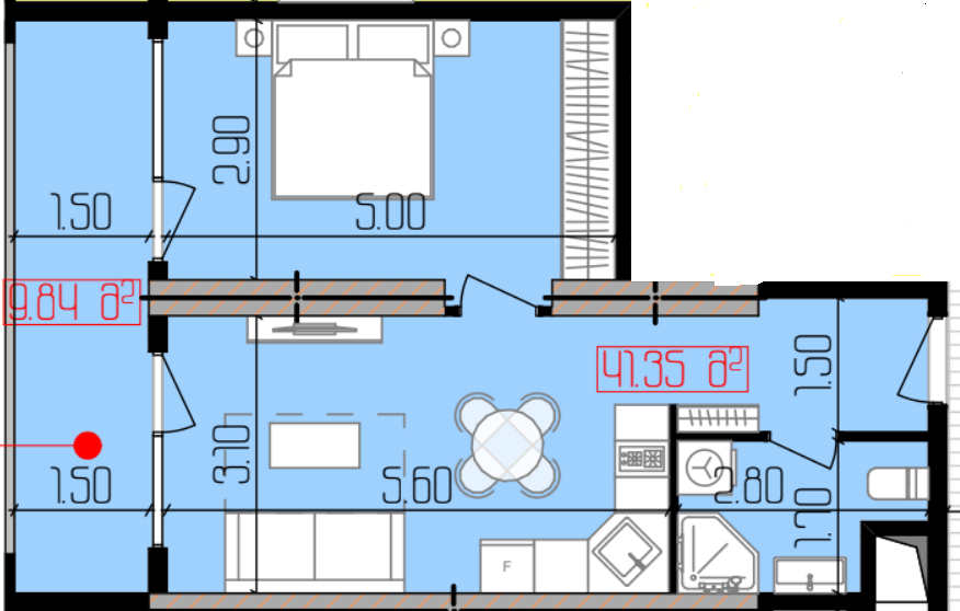 One-bedroom 1+1 apartment for sale with city view