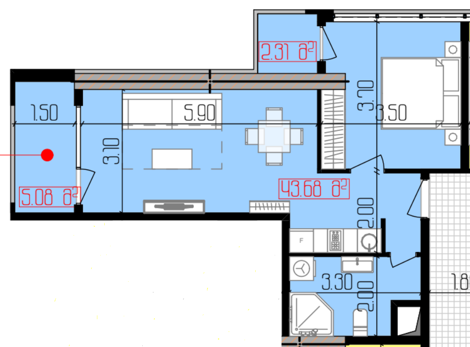 One-bedroom 1+1 apartment for sale with city and mountain views