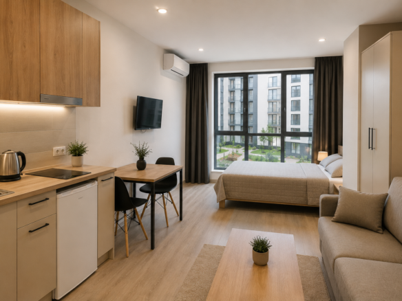 Studio apartment for sale with a view of the courtyard