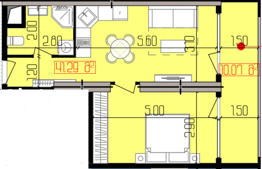 One-bedroom 1+1 apartment for sale with a view of the courtyard