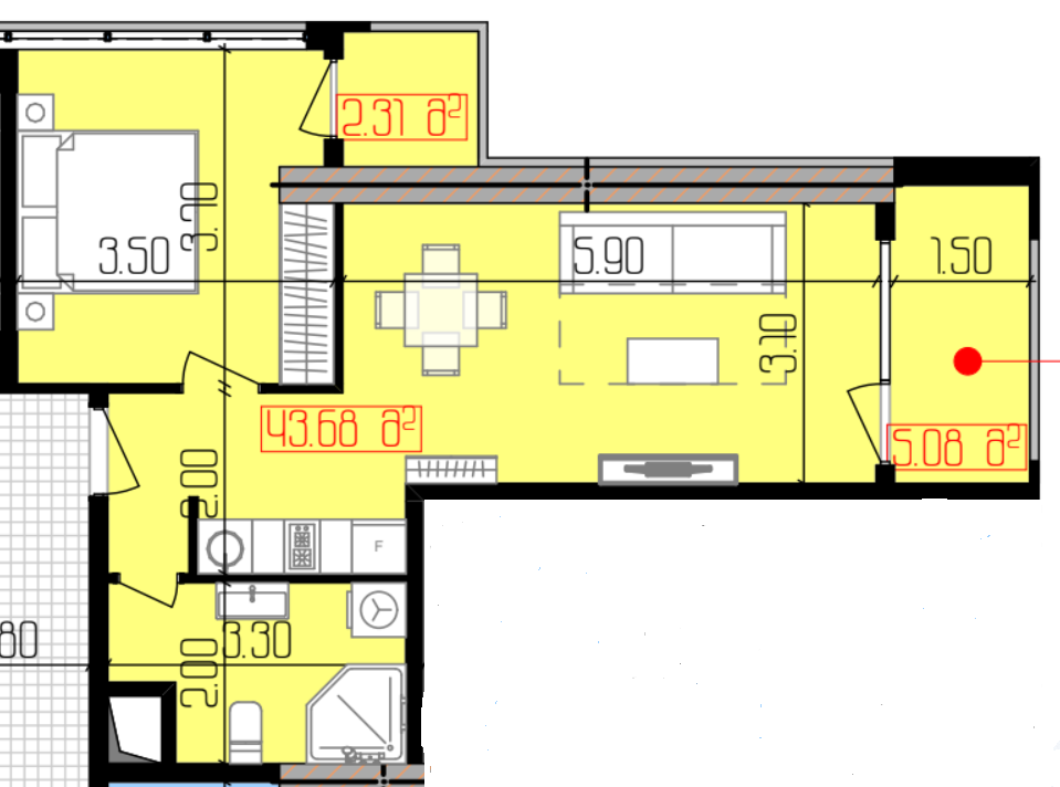 One-bedroom 1+1 apartment for sale with city and mountain views