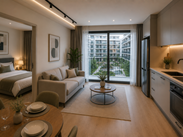 One-bedroom 1+1 apartment for sale with a view of the courtyard