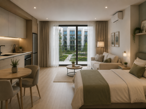 Studio apartment for sale with a view of the courtyard