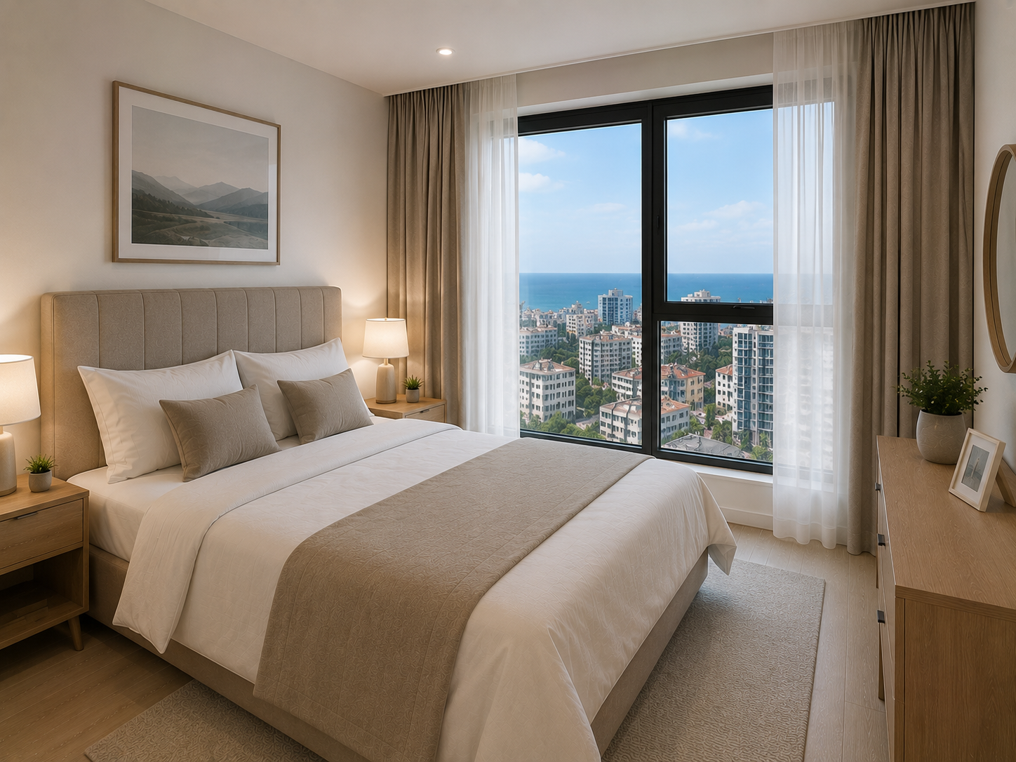 One-bedroom 1+1 apartment for sale with a sea view.