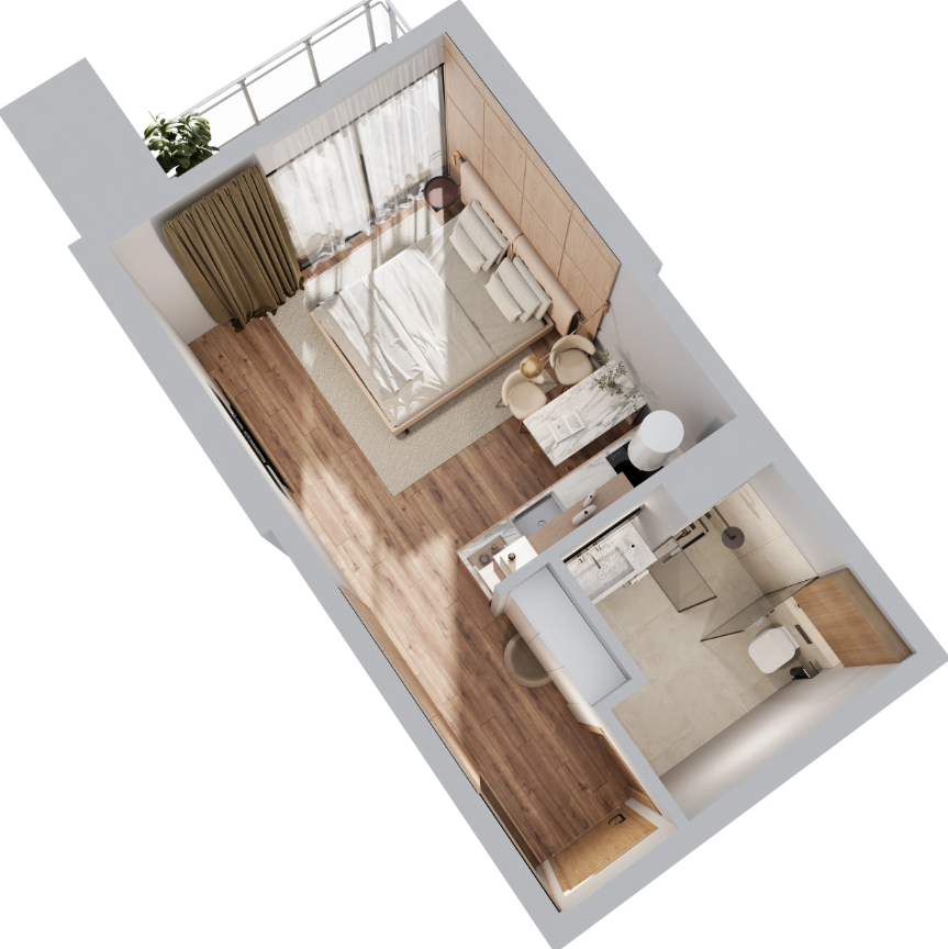 OK-GR-B1717-1 Studio apartment for sale with a view of the street and the pool.